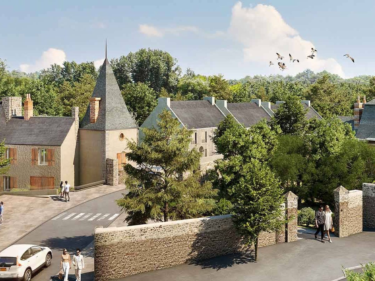 Perspective du programme immobilier neuf Hameau du Rosais à Saint-Malo : façades malouines et jardins en bord de mer